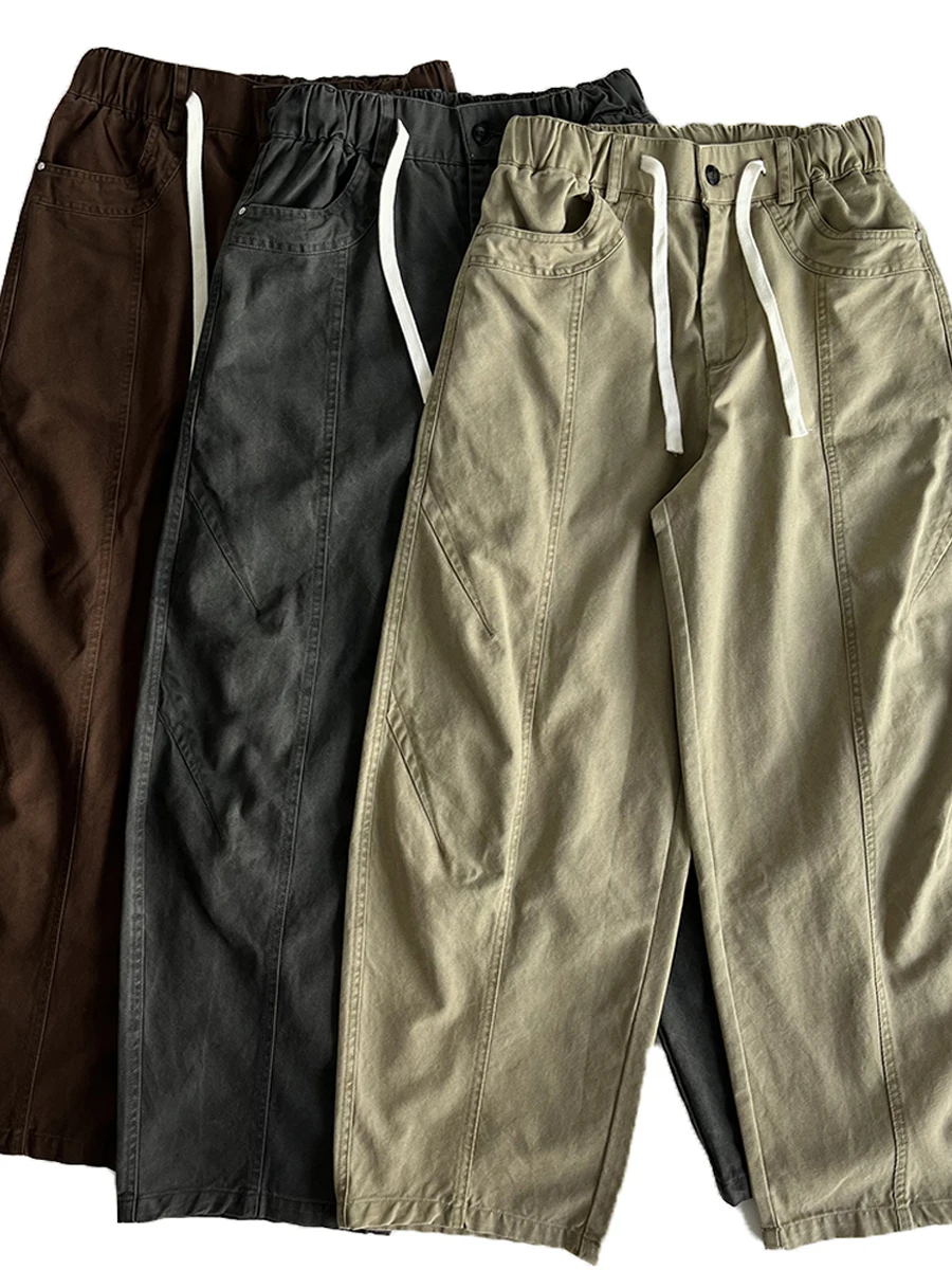 

Модные ретро-брюки в рабочем стиле, свободные, широкие, прямого кроя, мужские, повседневные, в американском стиле, из плотного чистого хлопка