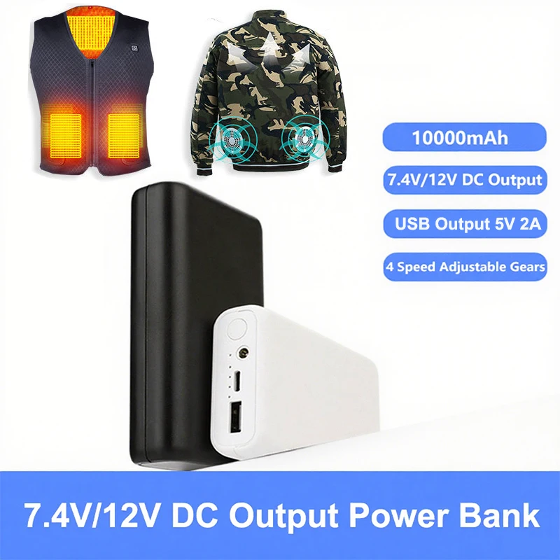 

7.4V 12V DC Power Bank 10000mAh Portable Charger for iPhone Samsung Xiaomi Air Conditioning Heated Vest Jacket External Battery