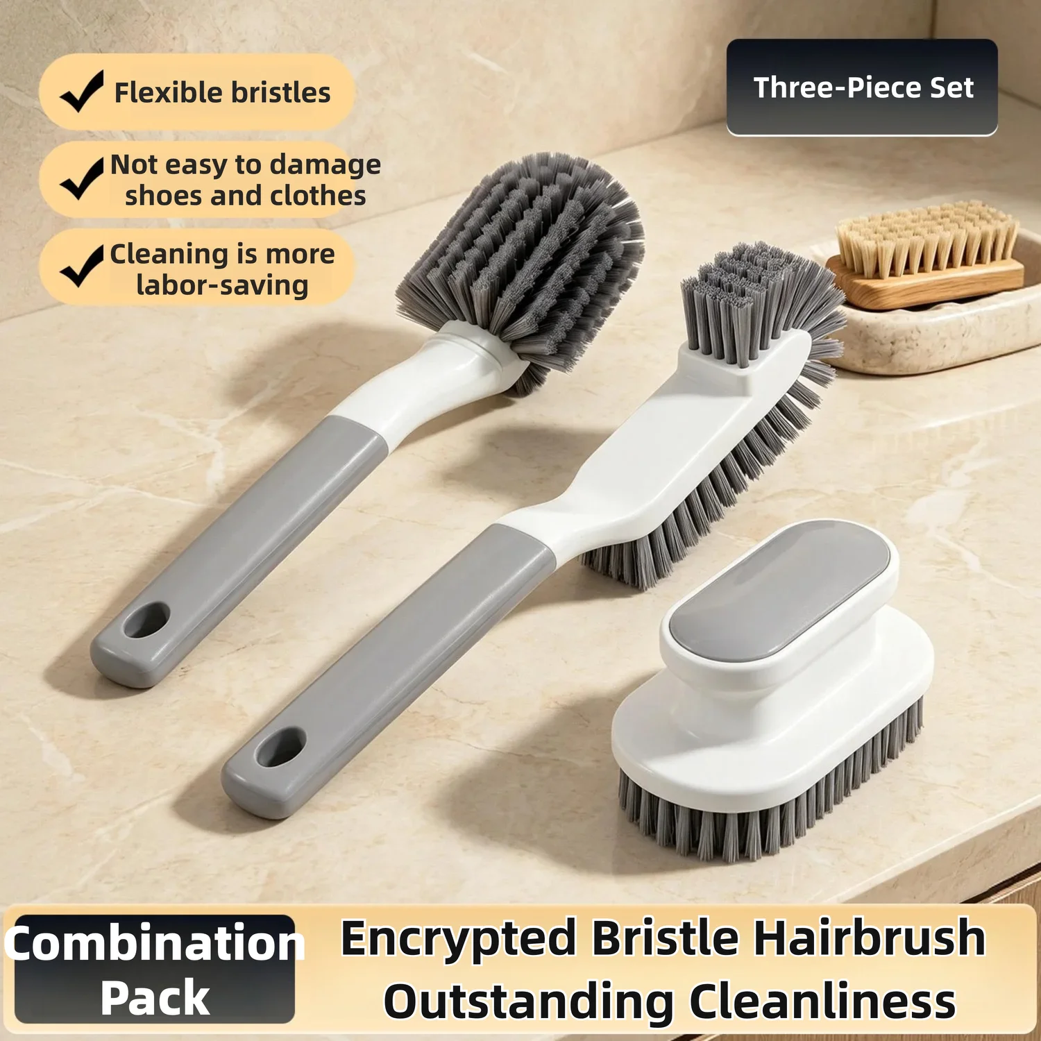 3Pcs Soft Bristle Shoe Brush Set, Multi-purpose Cleaning Brush for Shoes & Laundry, Household Shoe Washing Tool