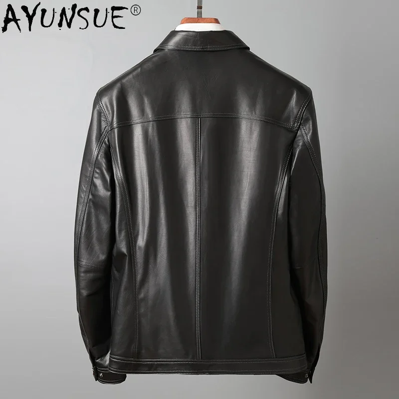 AYUNSUE 2021 100% Genuine Leather Jackets Male Real Cowhide Leather Jacket High Quality Black Men's Clothes Abrigo Hombre Gmm406