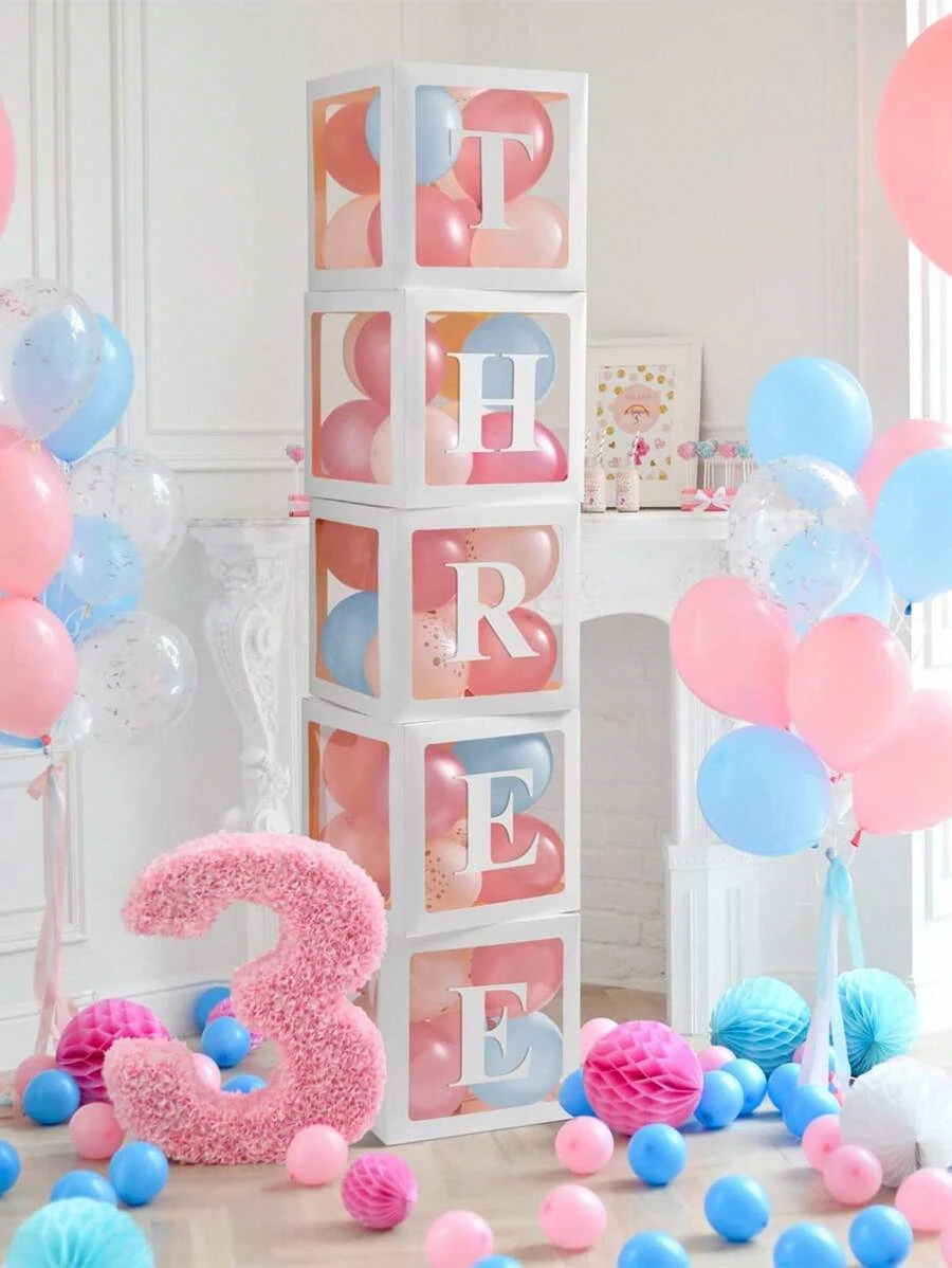 5pc White Balloon Box With 2 Set  A-Z 52 Letters, Decoration For Bridal Wedding Shower, Gender Reveal And Garden Party Birthday