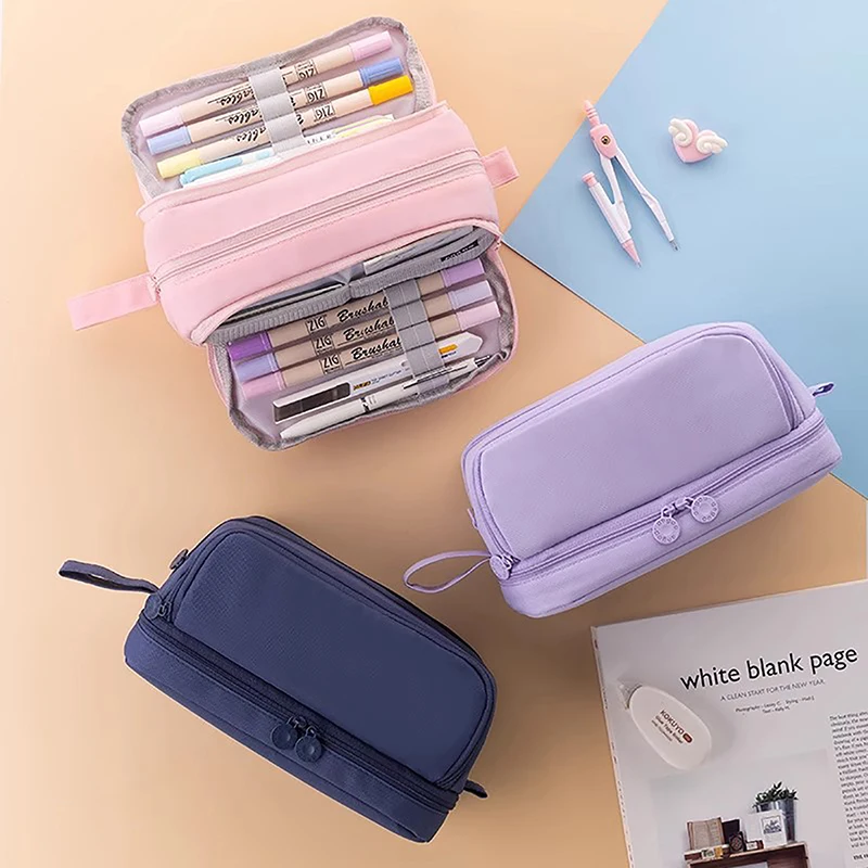 

Double-layer Double-open Stationery Organizer 4 Partitions Large Pencil Case Pen Bag School Student Pencil Cases Cosmetic Bag