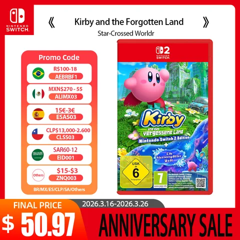Nintendo Switch 2 Game  -Kirby and the Forgotten Land  + Star-Crossed Worldr - NS2 Switch Game Card