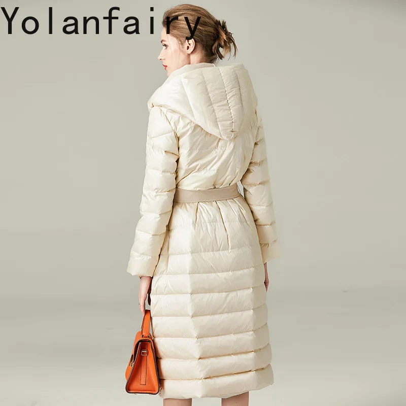 YOLANFAIRY Warm 90% Witte Eend Donsjack Vrouw Herfst Winter 2025 Grote Maat Dames Lange Puffer Jas Capuchon Warme Zwarte Parka's