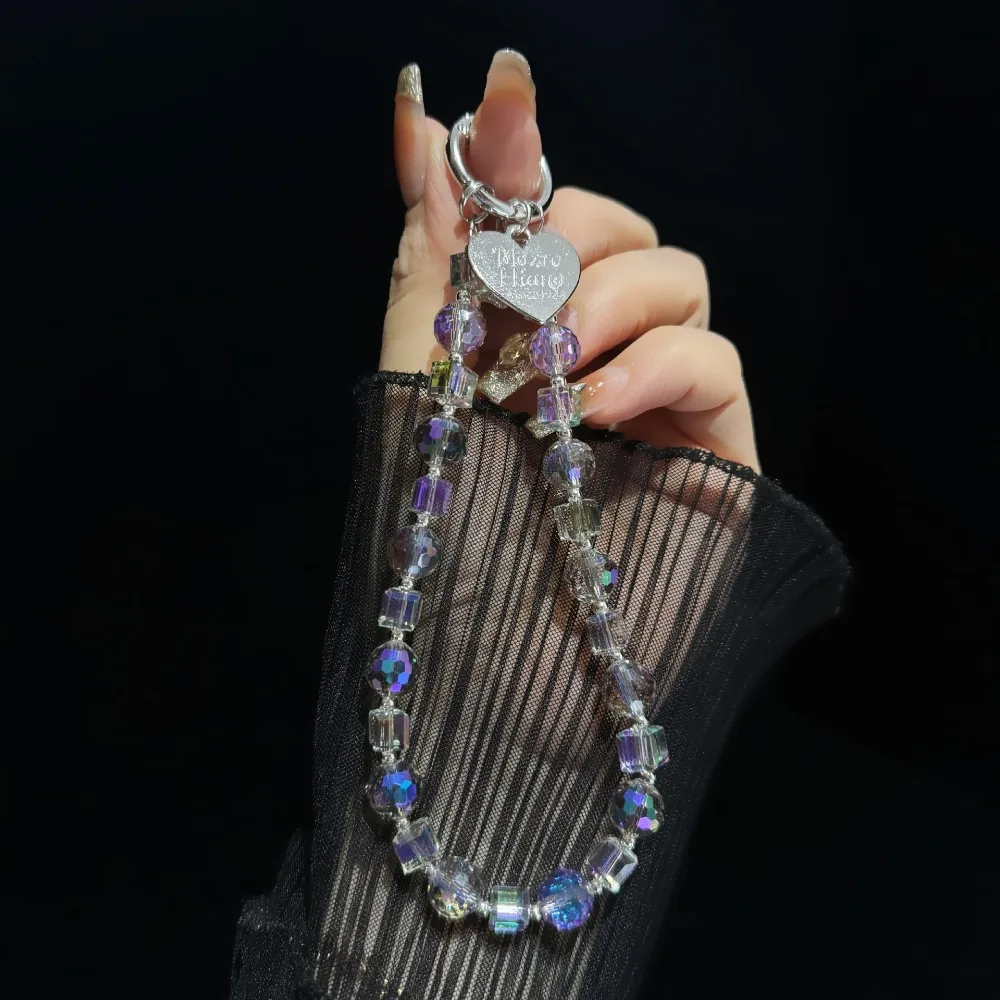 

Sweet With Clip Crystal Beads Phone Chain Anti-lost Short Mobile Phone Lanyard Beaded Trinket Love Phone Pendant Christmas Gifts