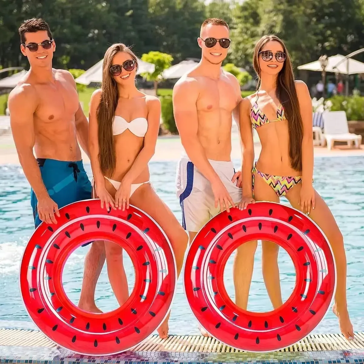 Swim Rings Inflatable Pool Floats Pool Tube Watermelon Pool Toys Swimming Float for River Pool Red 90CM