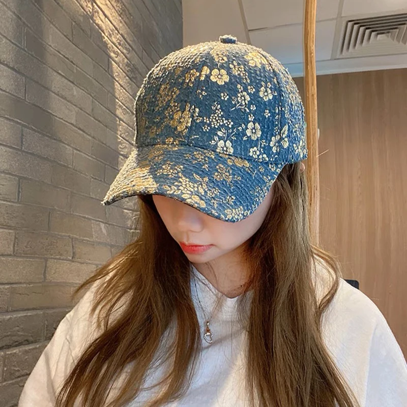 New Elegant Streetwear Kpop Flower Shining Women Baseball Hats Cotton Breathable Female Graffiti Cool Fashion Sport Hip Hop Caps