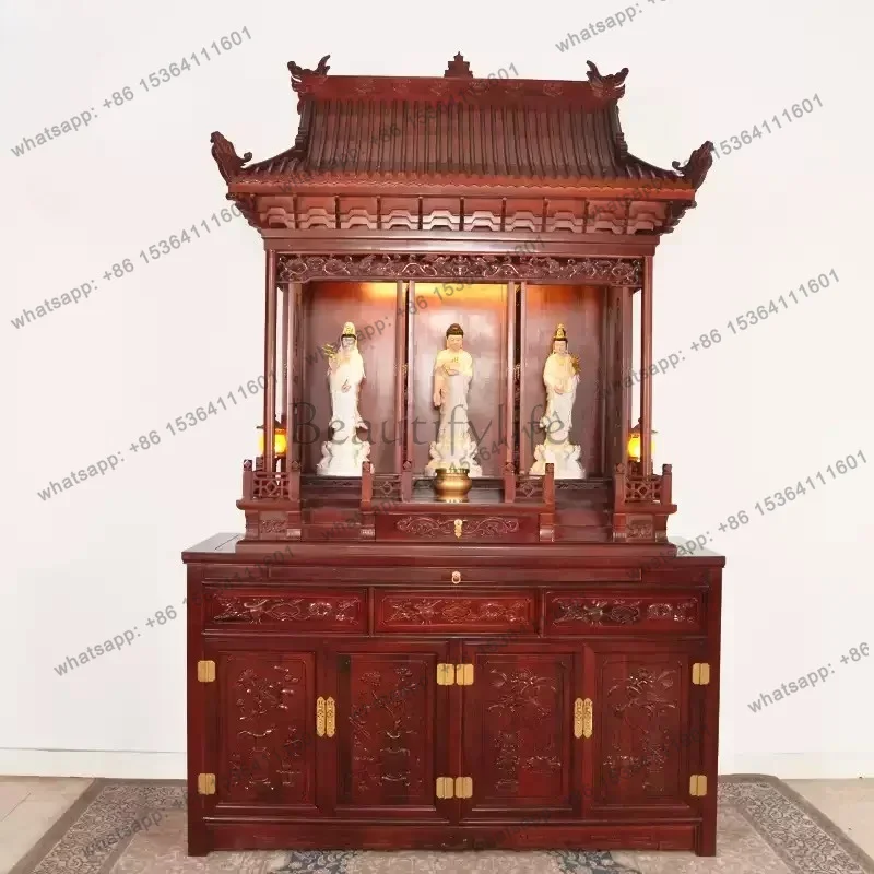 PG mahogany Buddhist niche with door for table household Buddhist cabinet God of Wealth Guanyin Shrine