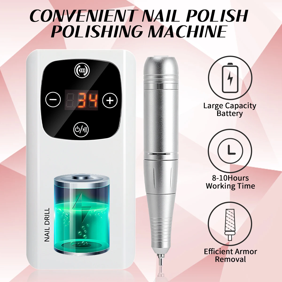 Portable Electric Nail Drill Rig Display Nail Grinder, Professional Nail Polish Grinder Nail Accessories Nail Salon Equipment