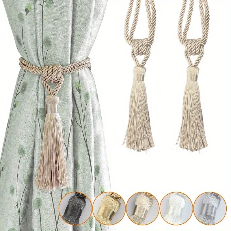 2pcs Handmade Tassel Curtain Tieback Room Accessories Gold Curtain Buckle Rope Home Decoration Holdback Window Fringe
