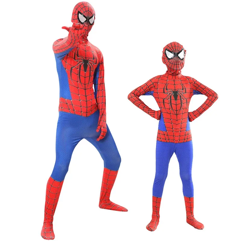 

MARVEL Comics Spider Man Cosplay Boys Adults Zentai Costumes Stretch Spandex with Mask Hidden Zipper Role Play Bodysuits
