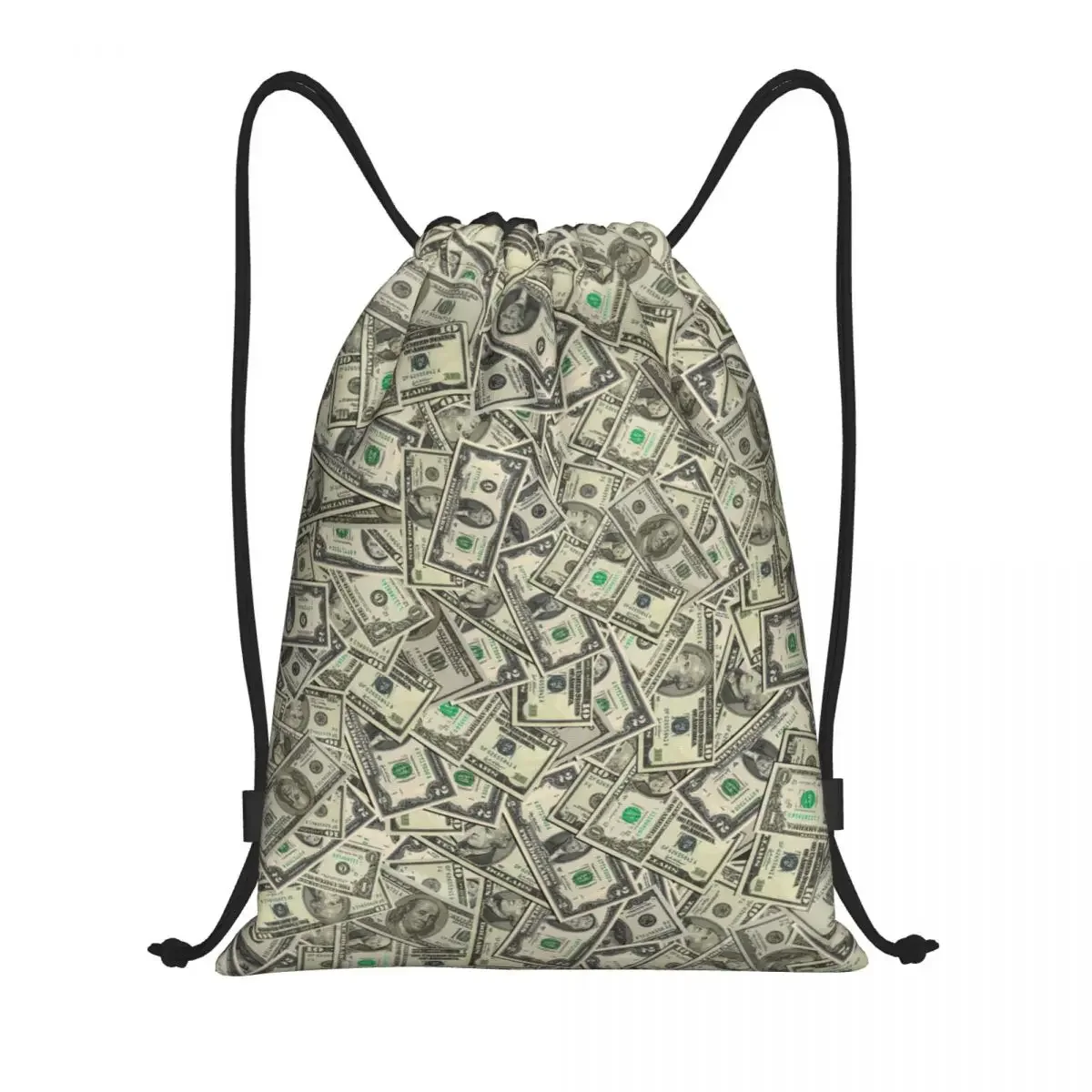 US Dollar Bills Gift Drawstring Backpack Bags Women Lightweight Banknotes Money Pattern Gym Sports Sackpack Sacks for Training