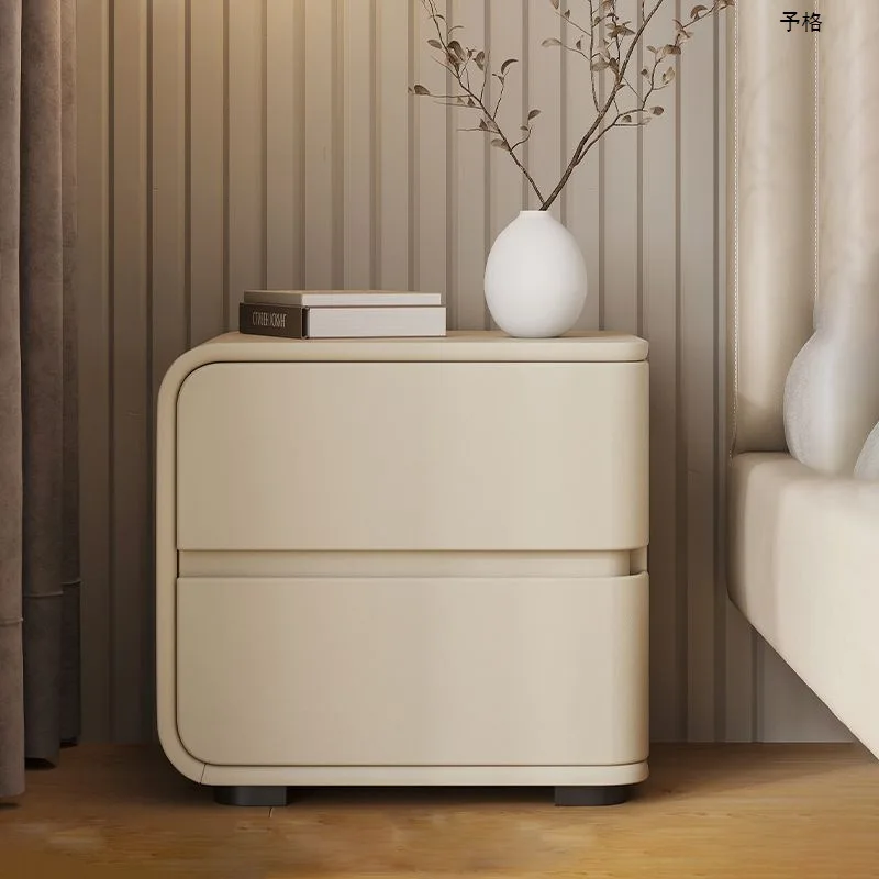 

！@Cream-style Bedside Table Light Luxury Small Solid Wood Bedroom High-end Feel Minimalist Storage Cabinet Bedside Table