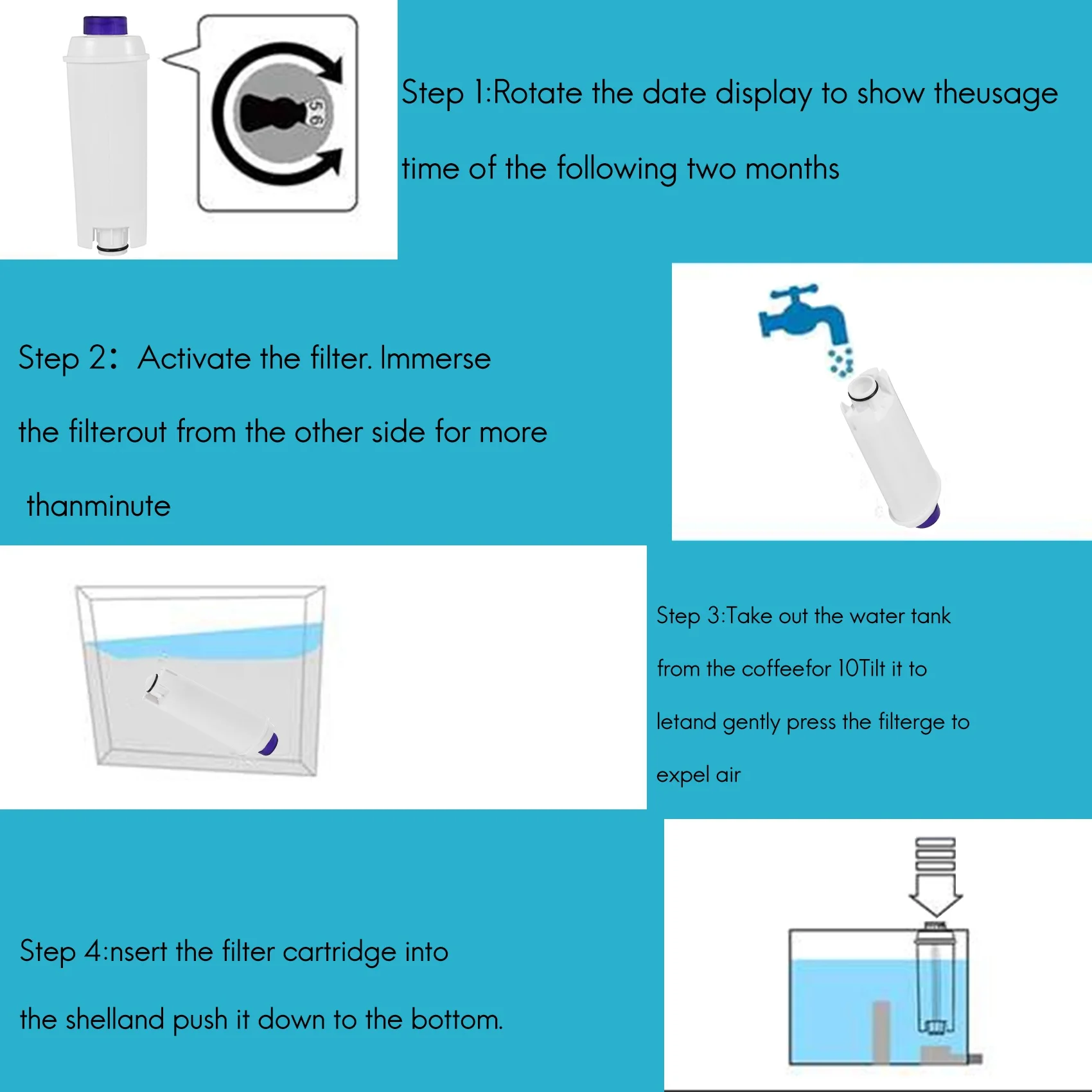 Filtre à eau pour machine à café Delonghi DLSC002, cartouche filtrante de rechange avec charbon actif, 3 paquets