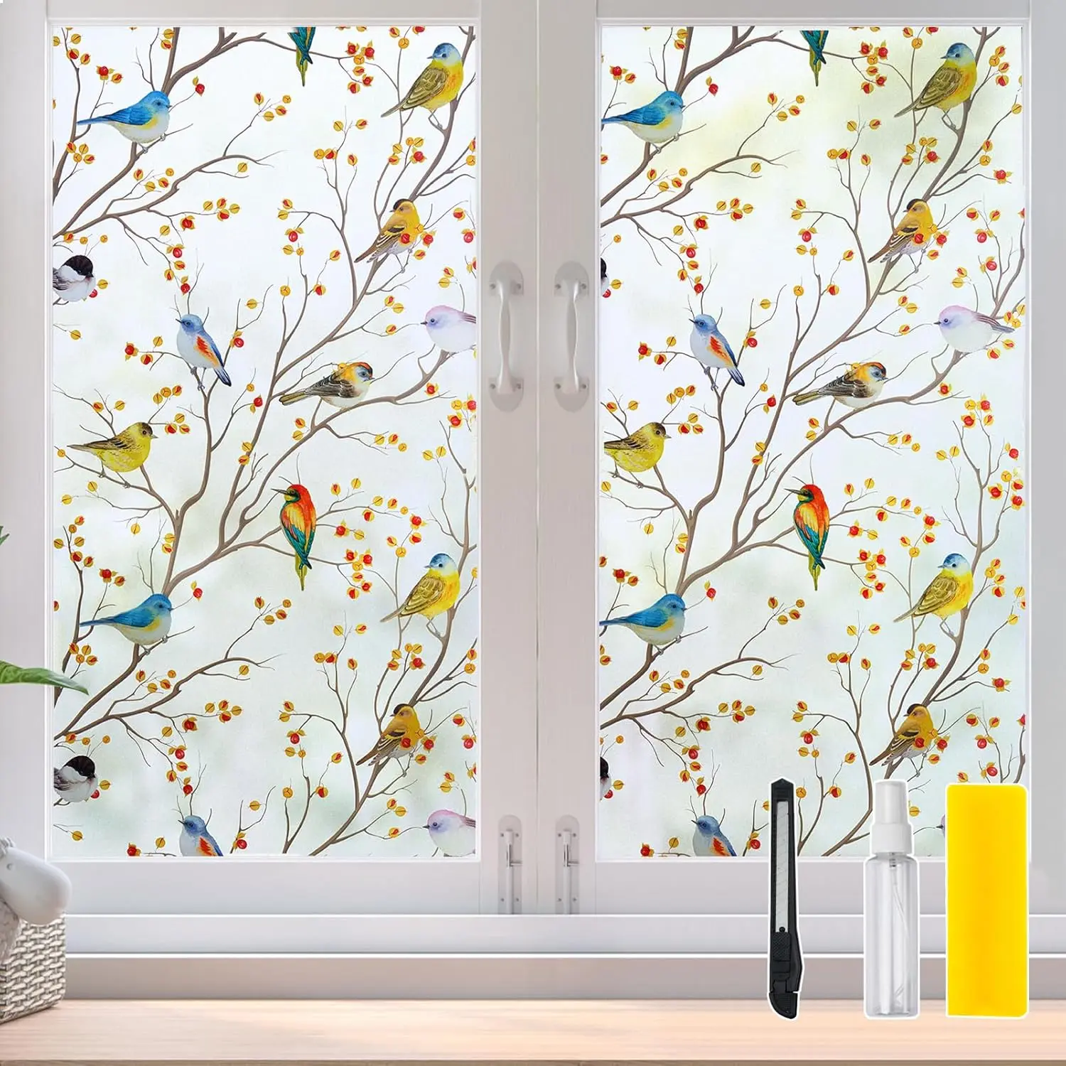 

Rustic Stained Glass Window Film for Privacy Day and Night, 2nd Gen Frosted with UV2 Print, 17.7x78.7in