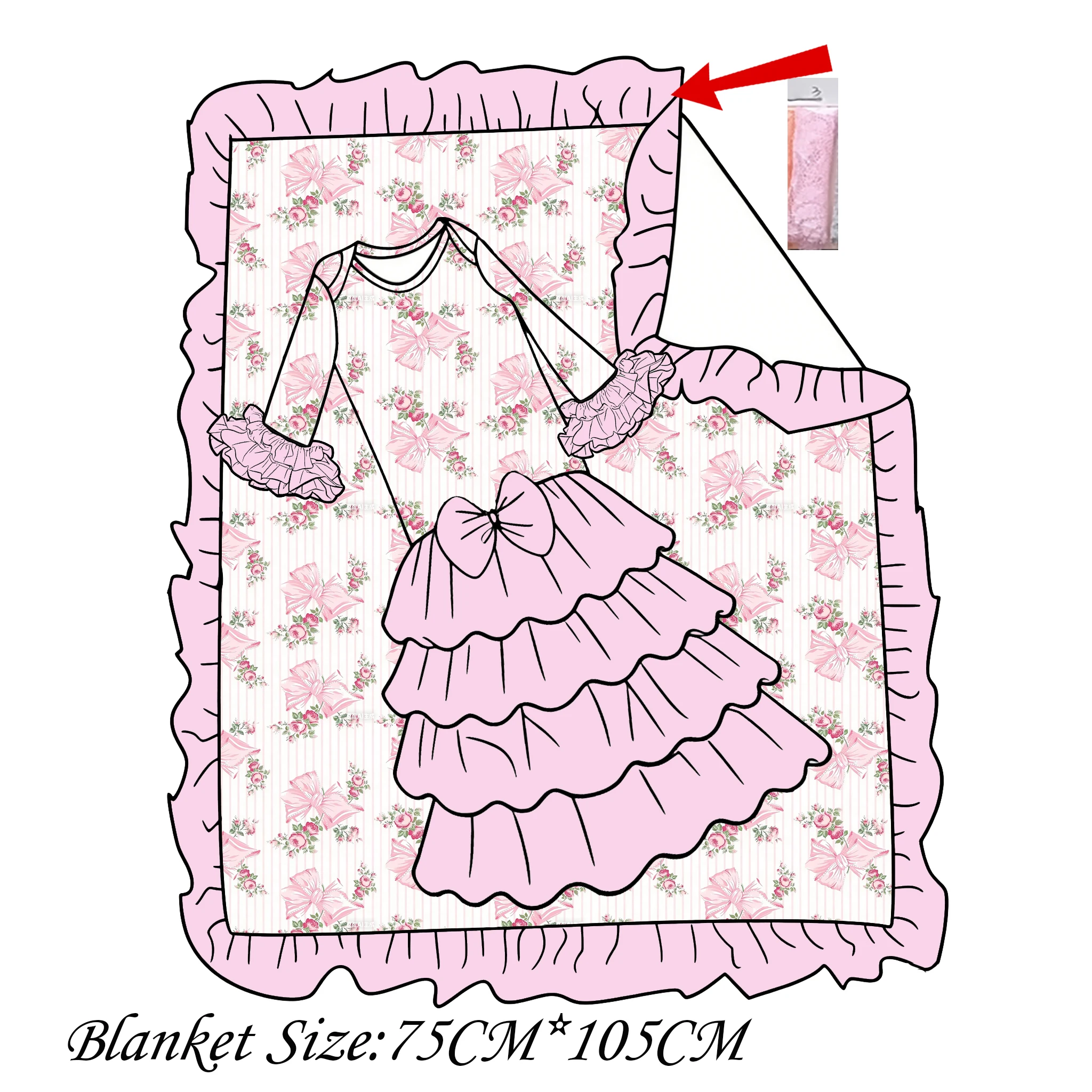 Boutique Custom Newborns Flower Bow Baby Girl Gown Set Strawberry Print Lace Baby Gown Matches Baby Blanket