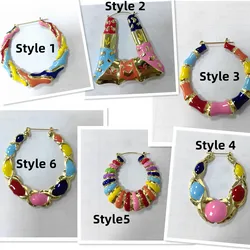 DOREMI Enamel Colorful Multishape Bamboo Earrings Hiphop Customize Color Earring Bamboo Style Custom Earrings for Women Gifts