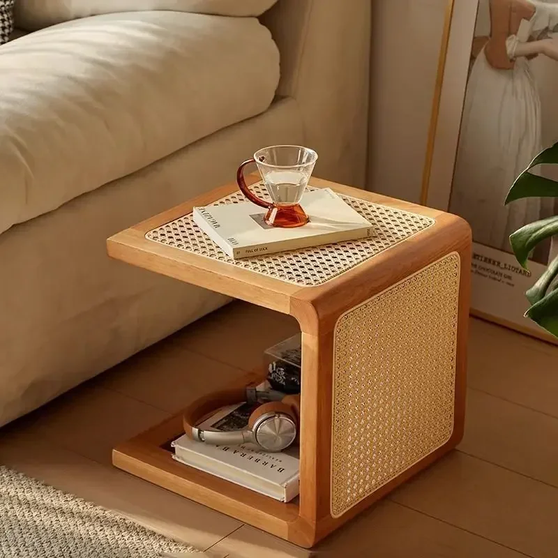 Picture 5: pure solid wood rattan retro Japanese style wind bedside table home multi-functional