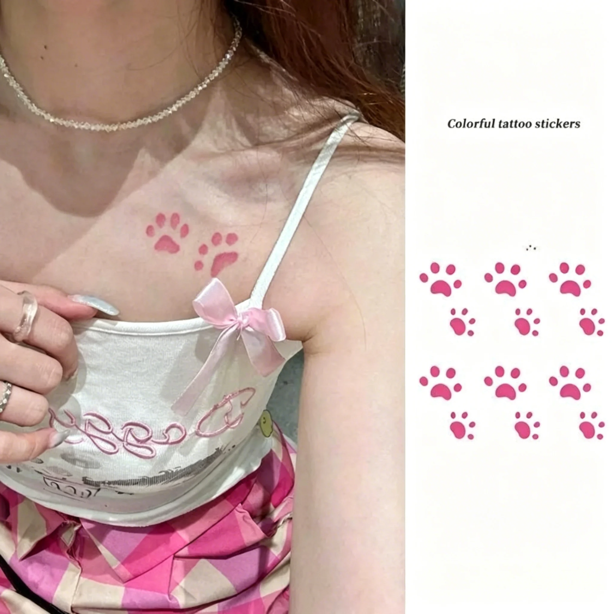 3 Pcs Cat Paw Temp Tattoos  Thermal Sensitive Stickers, Color Change Heat Activated Body Art Decals for Party Gift