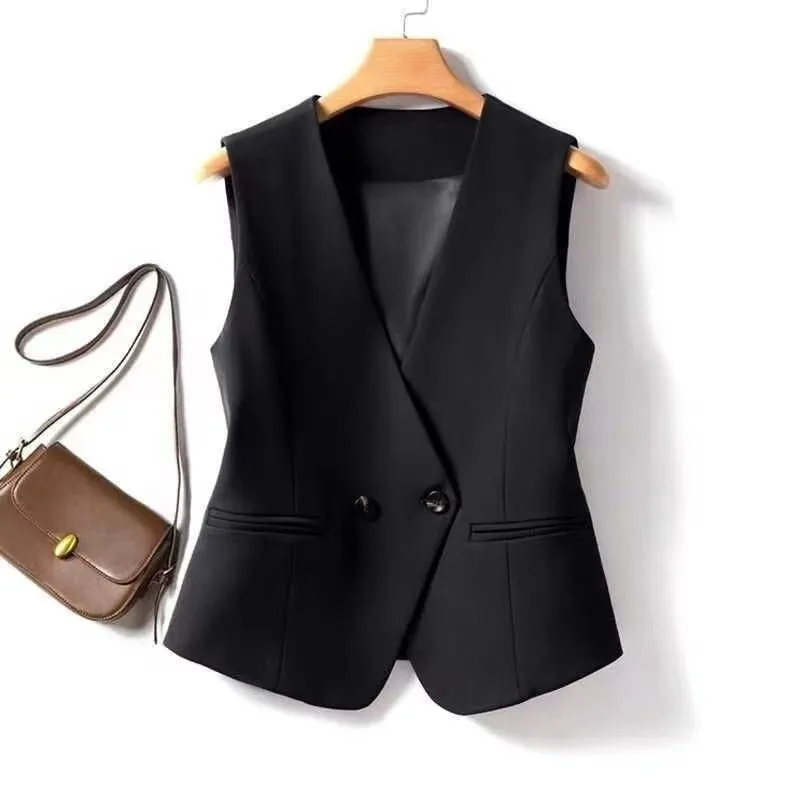 

Женский черный жилет, куртка 2021, корейская новая мода, весна-лето, куртка без рукавов, костюм, жилет, женский пиджак, жилет, топы