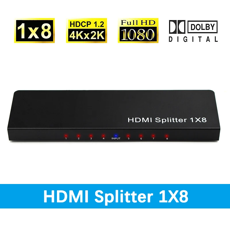

Разветвитель HDMI, 8 портов, HD, 1 в 8 выхода, 1x8, разветвитель HDMI, аудио-видео 1080P для HD HDTV, 3D DVD, бесплатная доставка