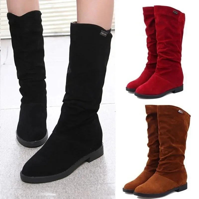 Botas de nieve informales para mujer, calzado suave y cómodo, color negro y rojo, invierno, 2024