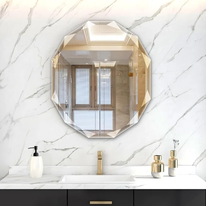 Beveled Edge Frameless Mirrors for Bathroom Sink 28'' X 24''Oval Vanity Mirror Wall Mounted Scalloped Bathroom Mirror Horizontal