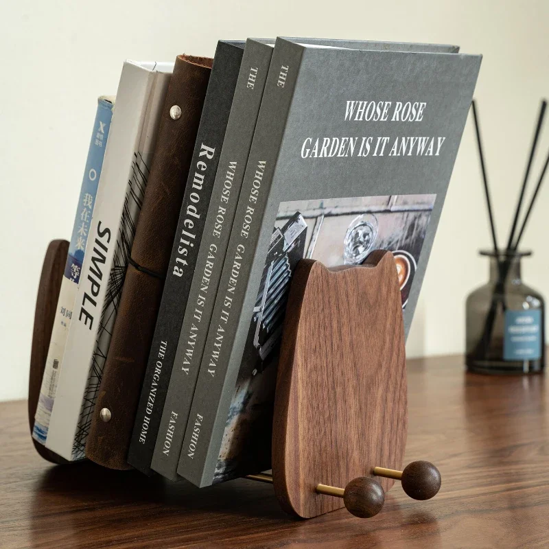 

Black Walnut Mini Bookend Cat-Themed Book Block Creative Wooden Desktop Organizer Gift for Kids and Friends Decorative Accessory