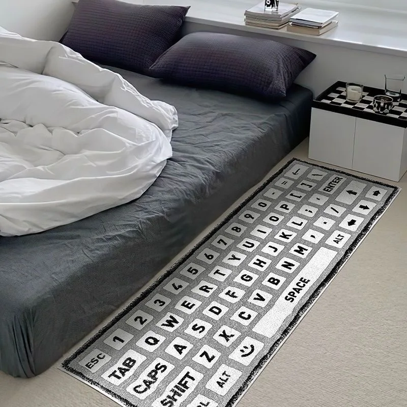 Creative Black White Keyboard Plush Rug Bedroom Bedside Long Rug Game Sneaker Room Soft Carpet Non-slip Floor Mat Home Decor