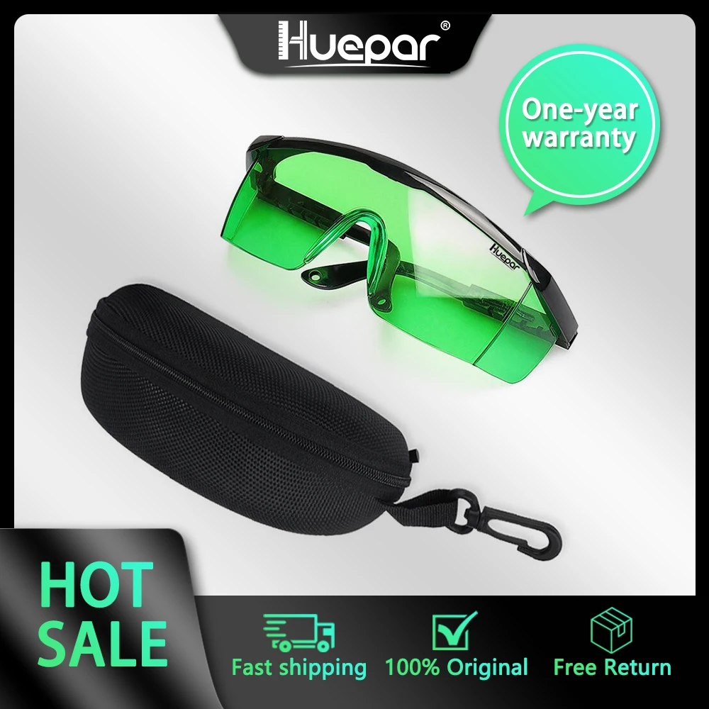 Huepar Safety Laser Enhancement Glasses Green Adjustable Protection Eyewear Goggle Glasses With Hard Case For Line/Rotary Lasers