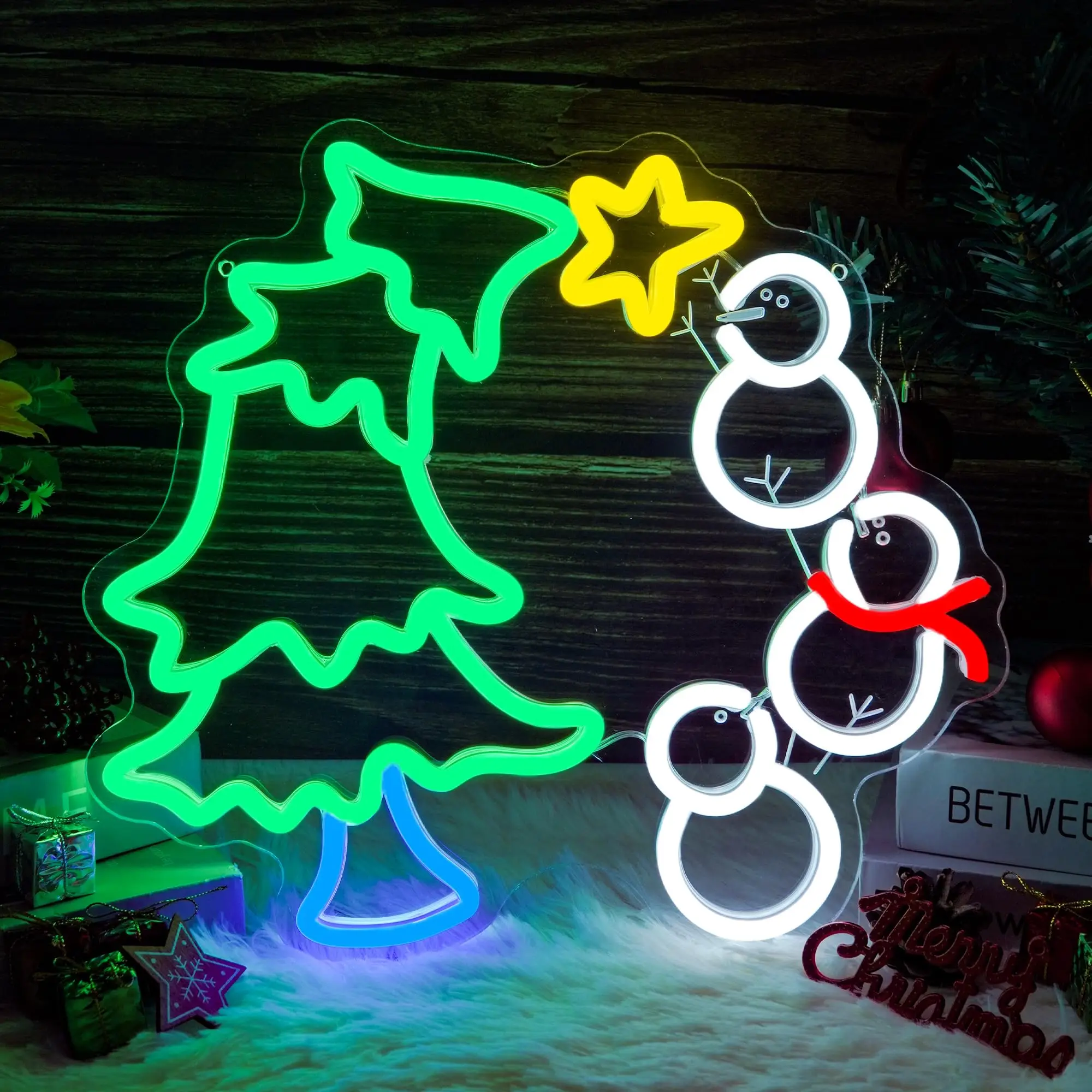 クリスマスツリーと雪だるまのネオンサイン彫刻調光可能usb電源キュートなledライトアップサイン壁の装飾ホームウィンドウパーティー用