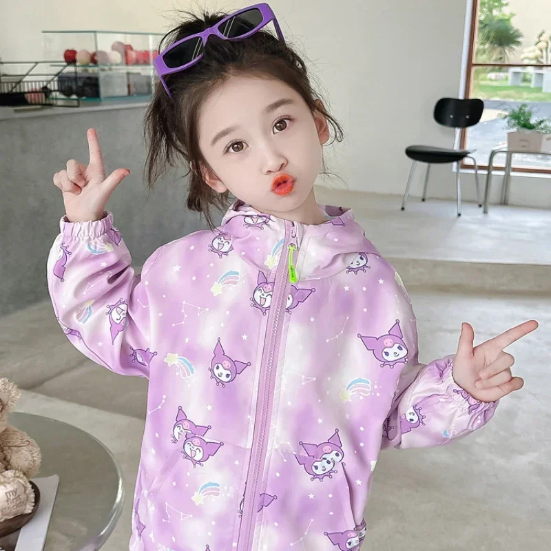 Sanrio Anime Kuromi Children Jacket Autumn Kawaii Storm Jacket Cute Cartoon Princess Printed Long-Sleeved Top Kid Birthday Gifts