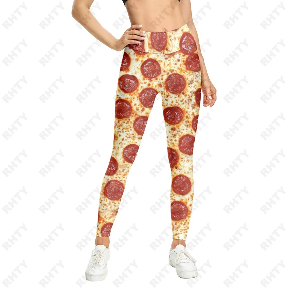 2023 Fashion 3D Pizza Creative Personality Print Women Leggings High Waist Workout Legging Customized Graphic Text Funny