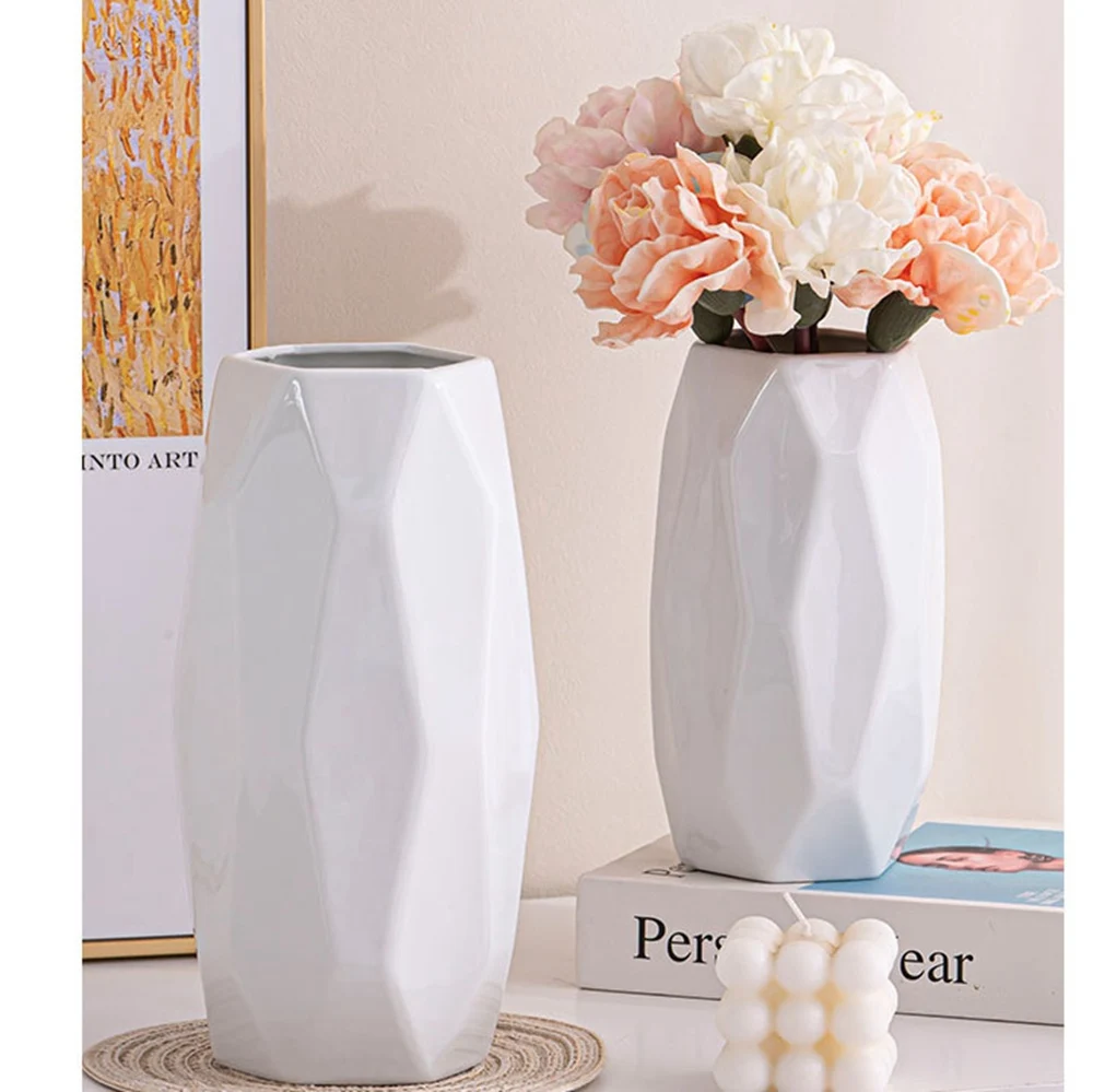 

Nordic modern geometric ceramic vases decorated dry flowers living room tabletop water-grown flowers arranging flower ornaments