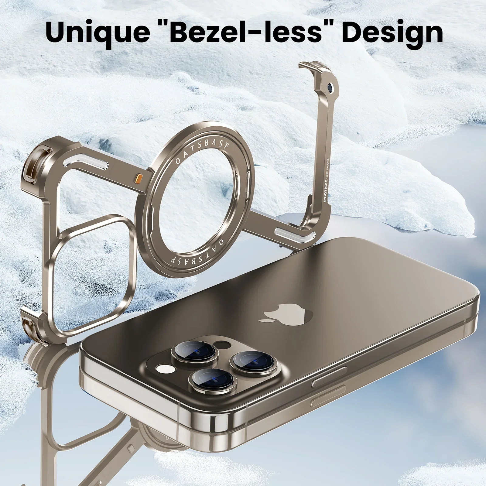 Oatsbasf Metal Magsafe Case for iPhone 13/14/15 Series w/ 360° Rotatable Ring Holder Bazel-Less Phone Cover Magnetic Bumper