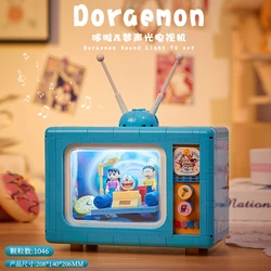 New Doraemon Building Blocks Originality Time Machine Singing Television Decorative Model Puzzle Games Children's Toys Girl Gift