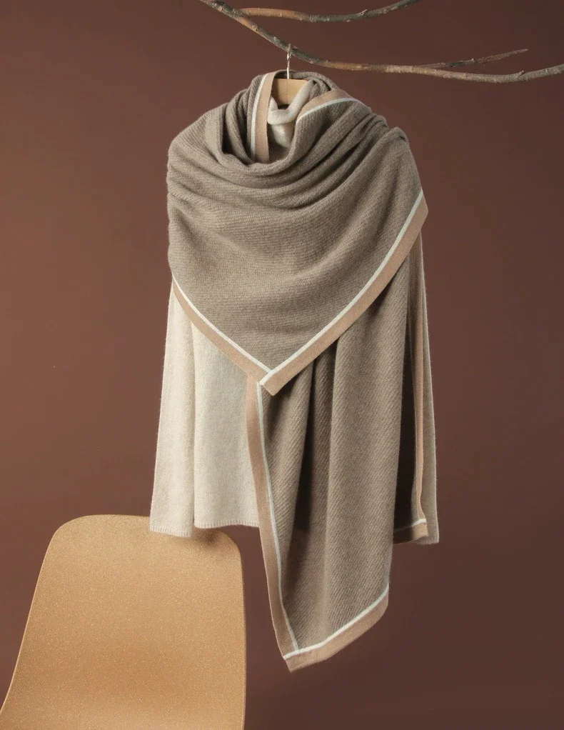 

Pure Cashmere Women's Knitted Shawl Color Contrast Fashion Ladies Scarf