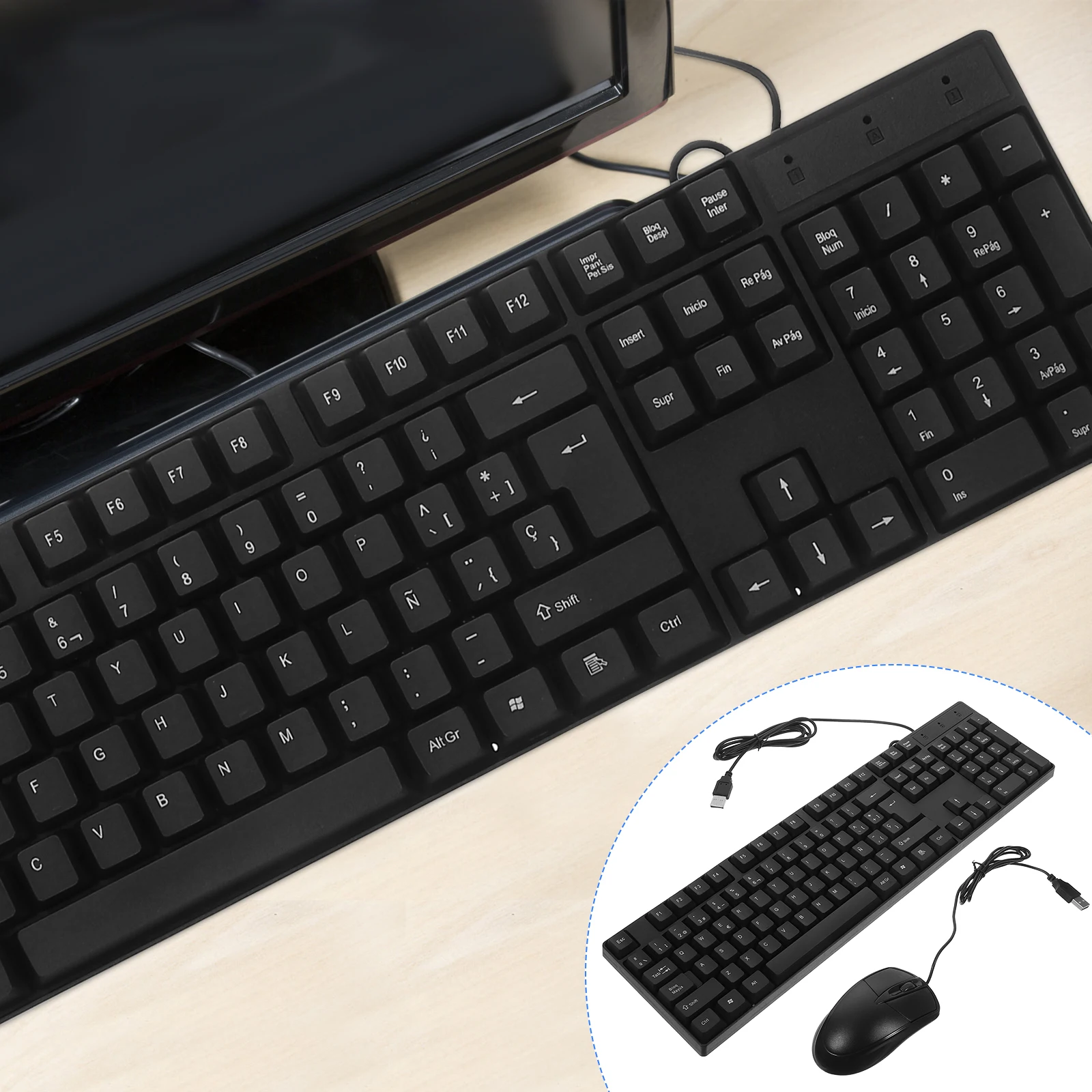 

1 комплект USB-клавиатуры и мыши, комбинированная раскладка, бесшумная механическая полноразмерная с цифровой ковриком для офиса, домашнего использования, эргономичный компьютер