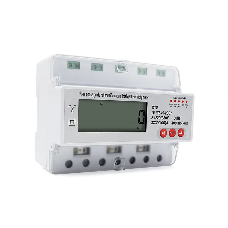 LCD Three-Phase Four-Wire Rail Type Electricity Energy Meter 3×220/380V 100A With RS485 Wattmeter Meter