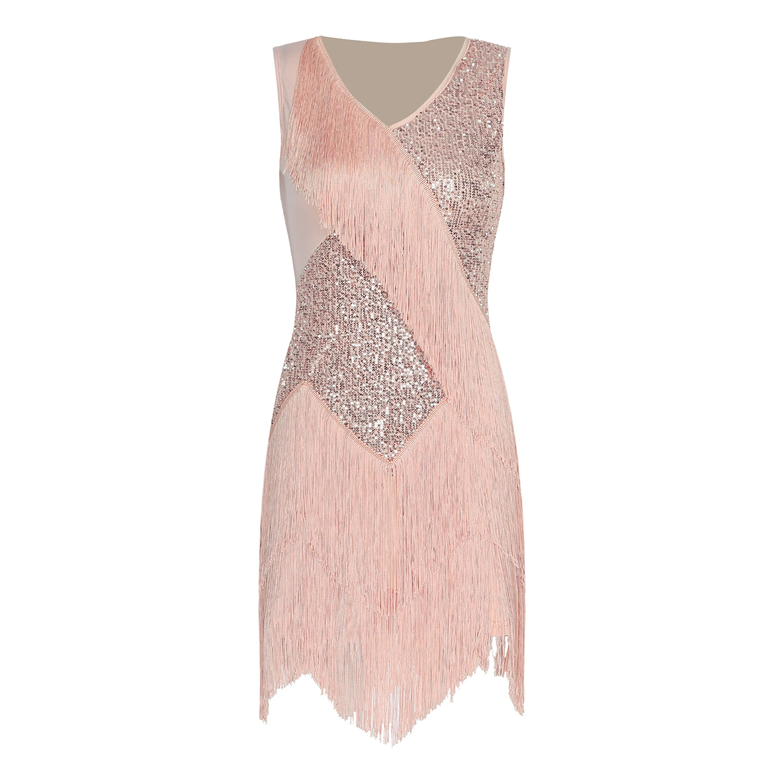 Vestido feminino de dança salsa latina, borla em camadas, lantejoulas brilhantes, sem mangas, franjas, bodycon, mini vestido para chacha tango, roupa de salão