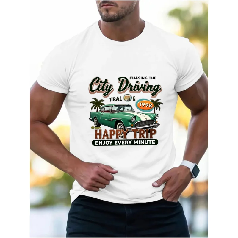 

Мужская футболка White City Driving Trail 1998 Happy Trip Enjoy Every Minute с принтом и текстом, хлопок высокого качества, 180 г