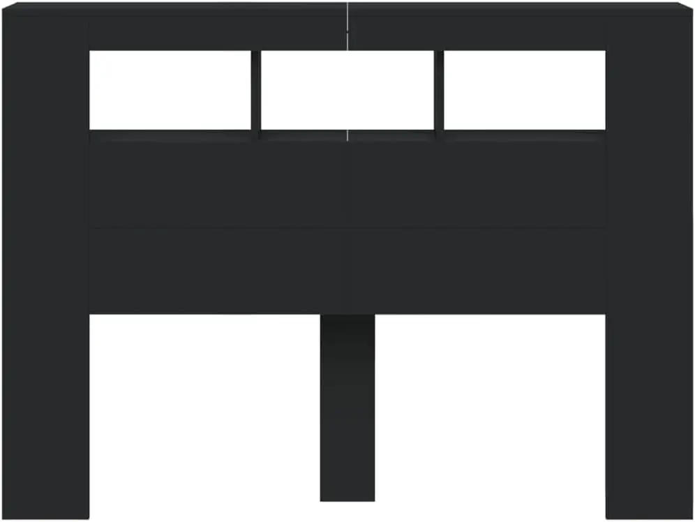 لوح رأسي لسرير بحجم كوين، خشب أسود هندسي، عرض 140 سم، أضواء RGB، مثبتة على الحائط، تخزين She #6