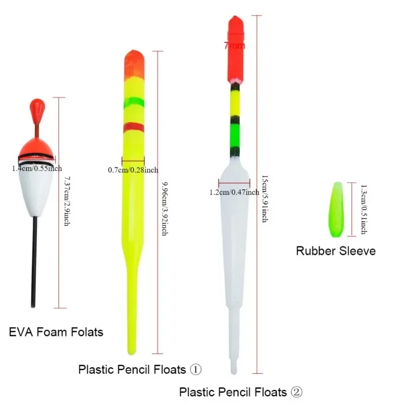 Ackibbik 15 قطعة مجموعة عوامة الصيد المختلطة العوامة بوبر مصباح الصيد عصا يطفو إغراء تعويم صيد السمك لصيد سمك الشبوط Pesca
