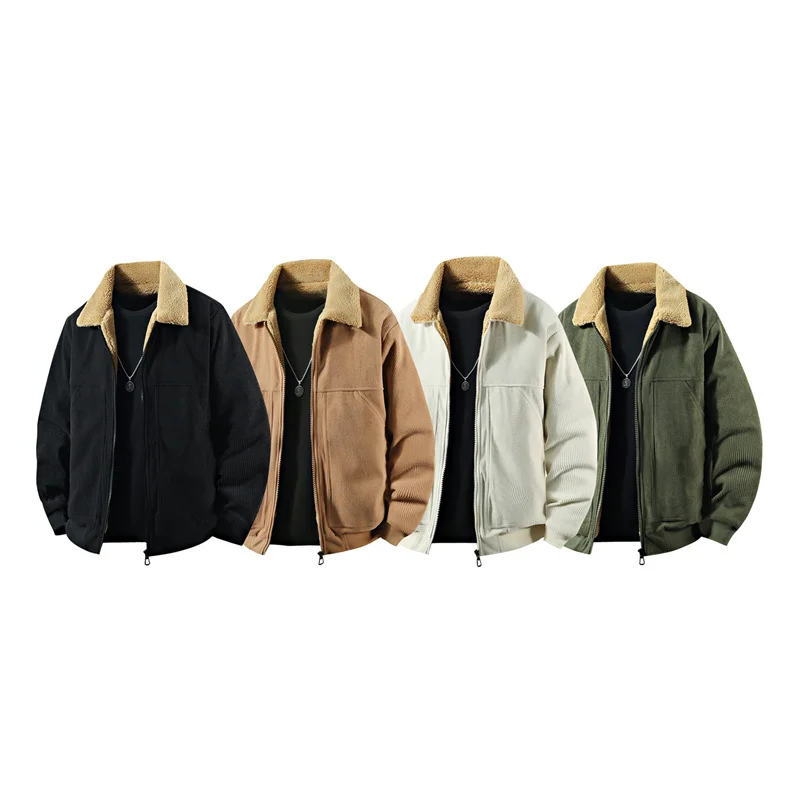 

Men's Lamb Wool and Thick Warm Corduroy Jacket Corduroy Cargo Jacket for Men Autumn Winter New American Retro Brand Loose Coat