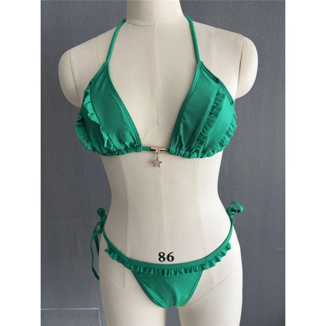 S - XL Neckholder-Bikini mit Rüschen und Raffungen, zweiteiliger Bikini-Set für Damen, Badeanzug, Badebekleidung, Badehose, Modell V6143 – Detail 17