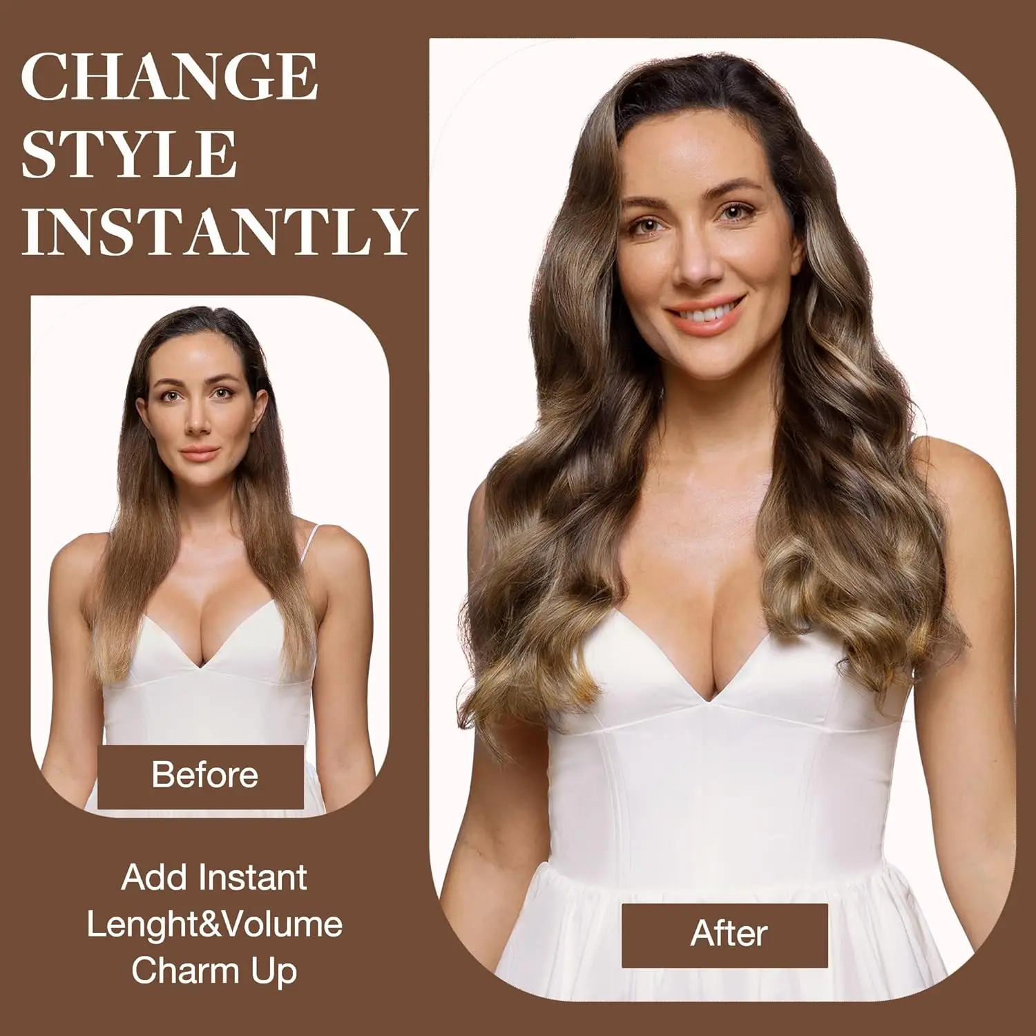 Straight Clip-In extensões de cabelo para mulheres, 100% cabelo humano real, cabelo remy, loiro destaques, marrom Clip Ins, 120g, 4/27