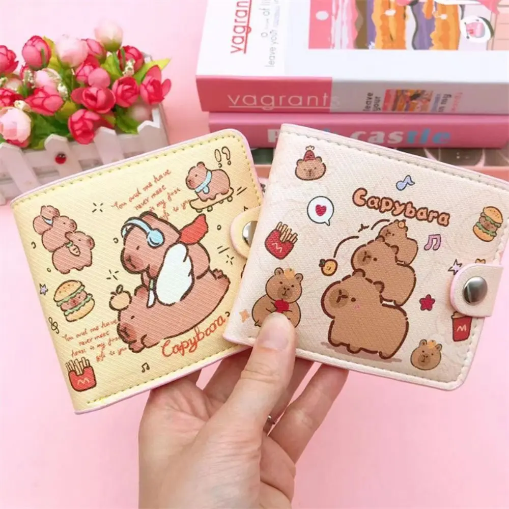 Новый кошелек для монет Capybara из искусственной кожи с мультяшным держателем для карт с пуговицами, сумка для денег для женщин и девочек