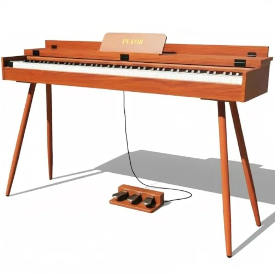 

Home digital piano for beginners: 88-key weighted keyboard with progressive hammer-action, brown finish, includes stand and 3 p