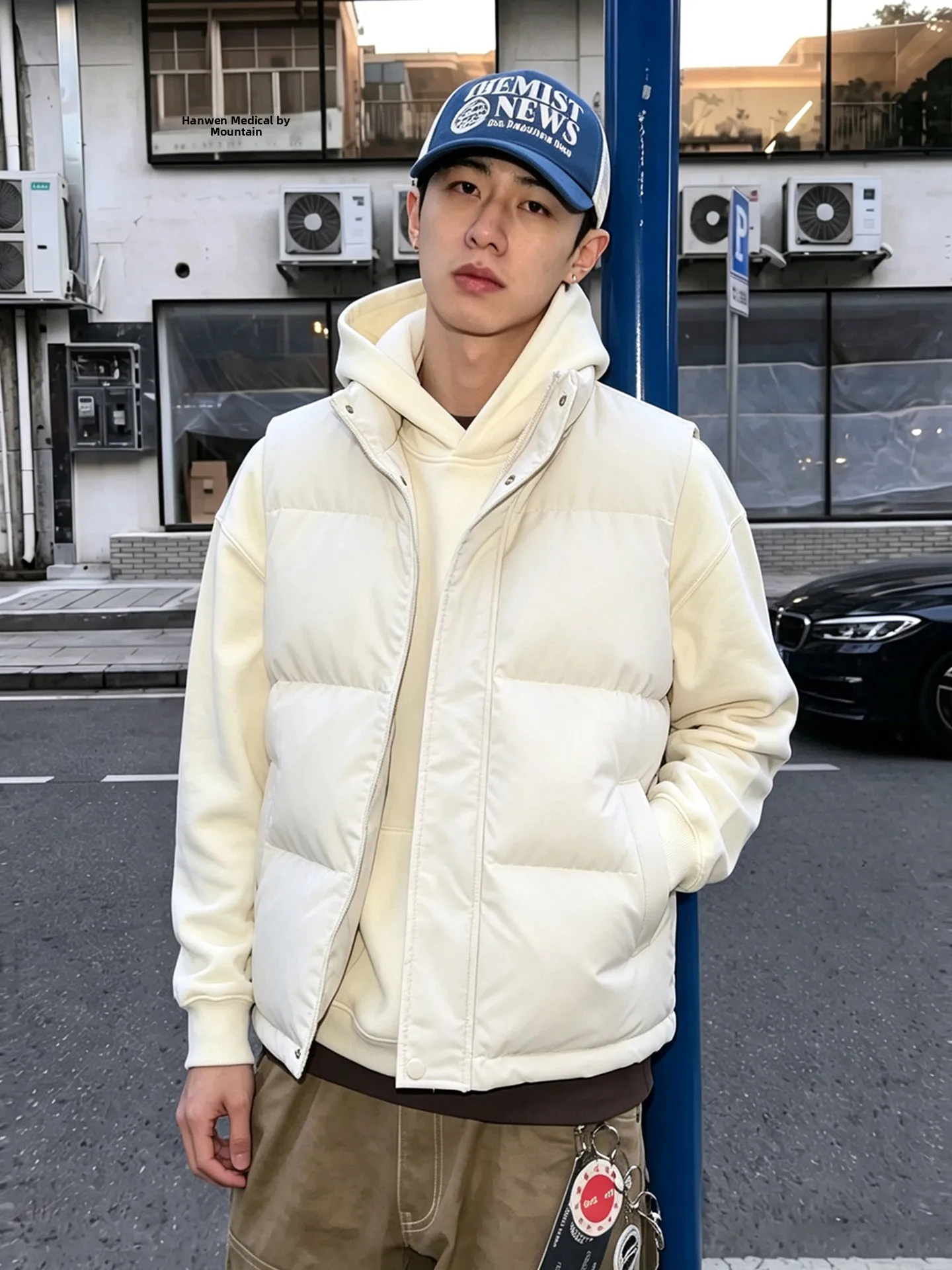 American Style Streetwear Thickened Warm Stand Collar Sleeveless Cotton Vest for Men Loose Large Size Winter Casual Fashion