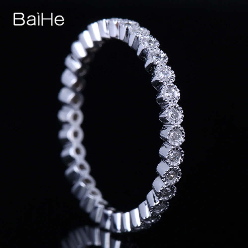 BAIHE Genuine Sterling Silver 925 0.2CT H/SI Natural Diamond Match Ring Women Men Wedding Engagement Fine Jewelry حلقة المباراة